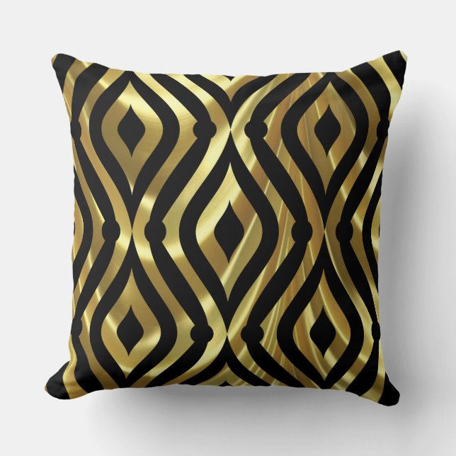 Elegant Black And Gold Geometric Pattern Throw Pillow (Front)