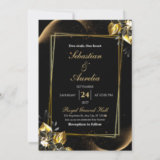 Elegant Black and Gold Geometric Wedding Invite