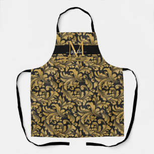 Elegant Black and Gold glam custom Monogram  Apron