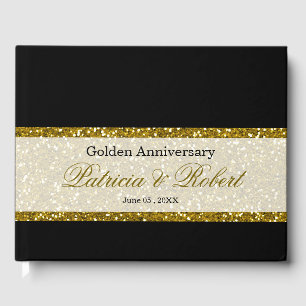 Elegant Black And Gold Glitter  50th Anniversary Guest Book