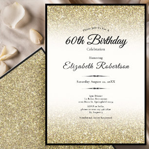 Elegant Black and Gold Glitter 60th Birthday  Invitation