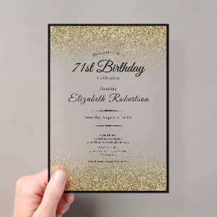 Elegant Black and Gold Glitter 71st Birthday Acrylic Invitations