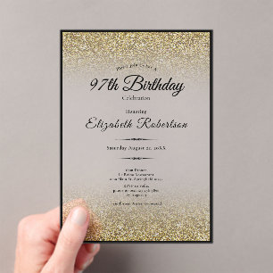 Elegant Black and Gold Glitter 97th Birthday Acrylic Invitations