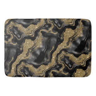Elegant Black and Gold Glitter Agate Pattern Bath Mat