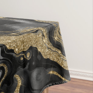 Elegant Black and Gold Glitter Agate Pattern Tablecloth