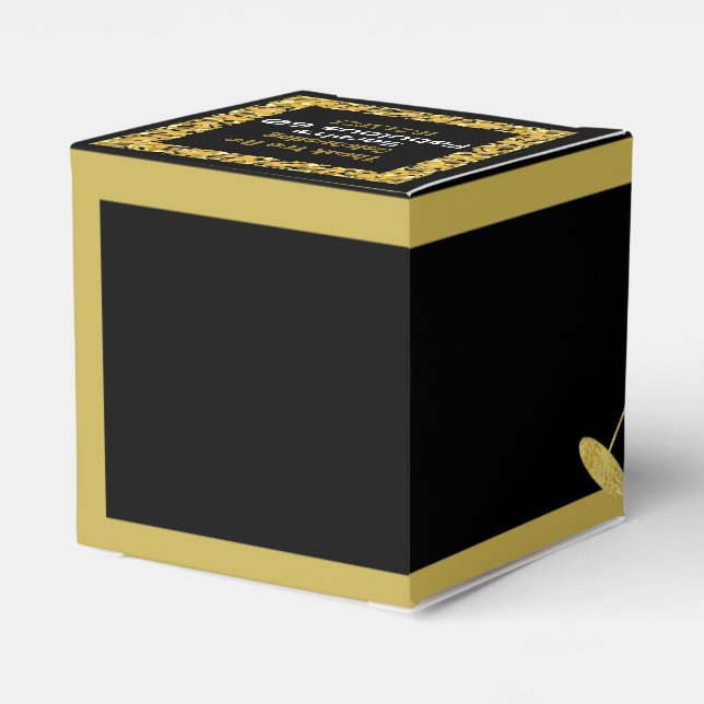 Elegant Black and Gold Glitter Dust Birthday  Favor Box (Back Side)