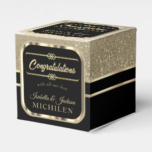 Elegant Black and Gold Glitter Favor Box