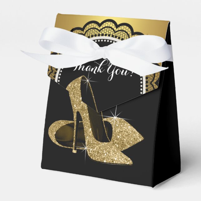 Elegant Black and Gold Glitter High Heel Shoe Favor Box (Front Side)