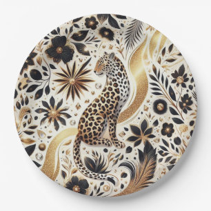 Elegant black and gold glitter Leopard Paper Plate