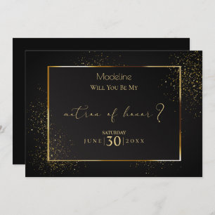 Elegant Black and Gold Glitter Matron of Honour Invitation