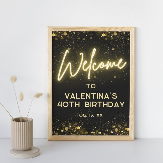 Elegant Black and Gold Glitter Neon Glow Welcome Poster (Creator Uploaded)