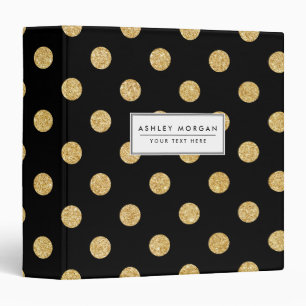 Elegant Black And Gold Glitter Polka Dots Pattern Binder