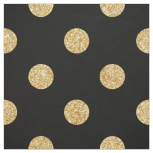 Elegant Black And Gold Glitter Polka Dots Pattern Fabric