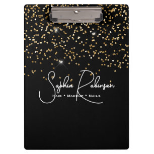 Elegant Black and Gold Glitter Salon Business Clipboard