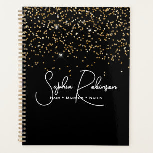 Elegant Black and Gold Glitter Salon Business Planner