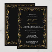 Elegant black and gold Gothic wedding Invitation