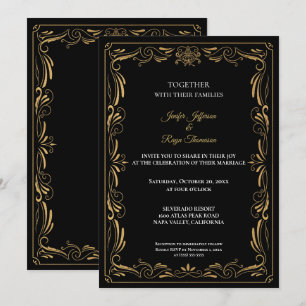 Elegant black and gold Gothic wedding Invitation