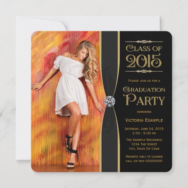 Elegant Black and Gold Graduation Announcements (Front)