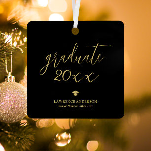 Elegant Black and Gold Graduation Graduate Photo Metal Ornament