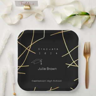 Elegant Black and Gold Graduation Paper Plate