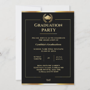 Elegant Black and Gold Graduation Party Invitation