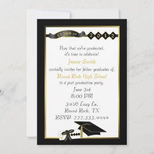 Élégant Black and Gold Graduation Party Invitation