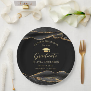 Elegant Black and Gold Graduation Party Paper Plate