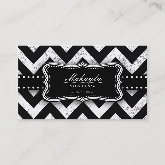 Elegant Black and Gold Grunge Chevron Pattern Business Card (Front)