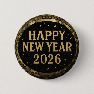 Elegant Black and gold happy New Year 2026 2 Inch Round Button