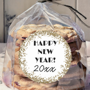 Elegant Black and Gold Happy New Year Classic Round Sticker