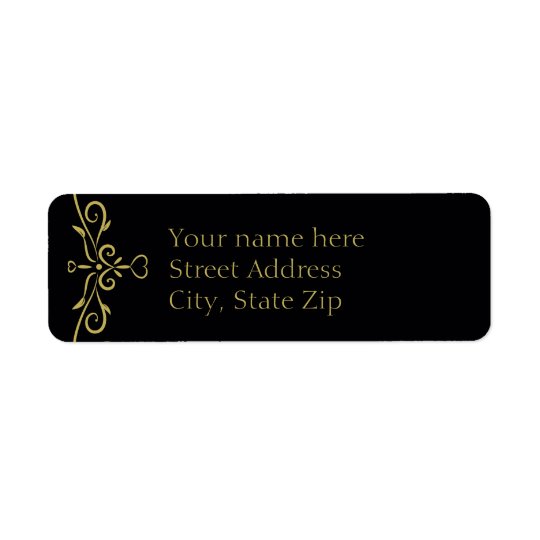 Elegant Black and Gold Heart Flourish Return Address Label