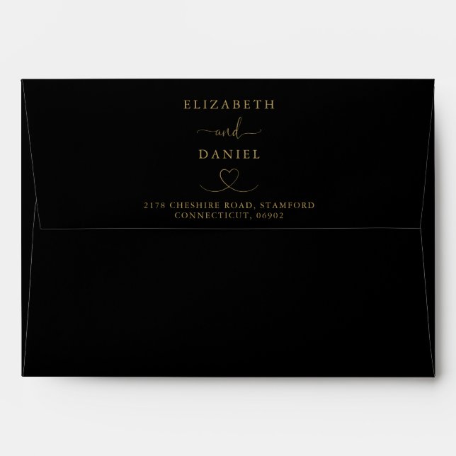Elegant Black And Gold Heart Wedding Envelope (Back (Top Flap))