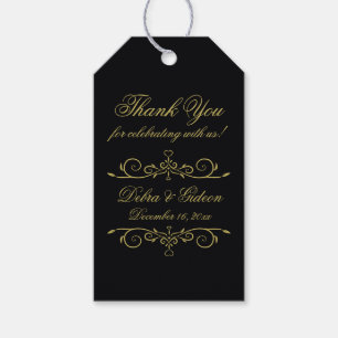 Elegant Black and Gold Hearts Monogram Thank You Gift Tags