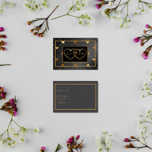 Elegant Black and Gold Hearts Save the Date Postcard