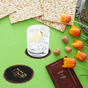 Elegant Black and Gold Hebrew Passover Paper Coaster