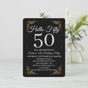Elegant Black and Gold Hello 50th For Women  Invitation