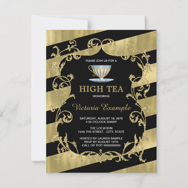 Elegant Black and Gold High Tea Party Invitation (Front)