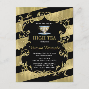 Elegant Black and Gold High Tea Party Invitation