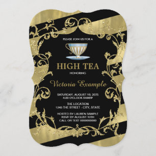 Elegant Black and Gold High Tea Party Invitation