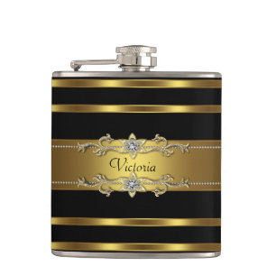 Elegant Black and Gold Hip Flask