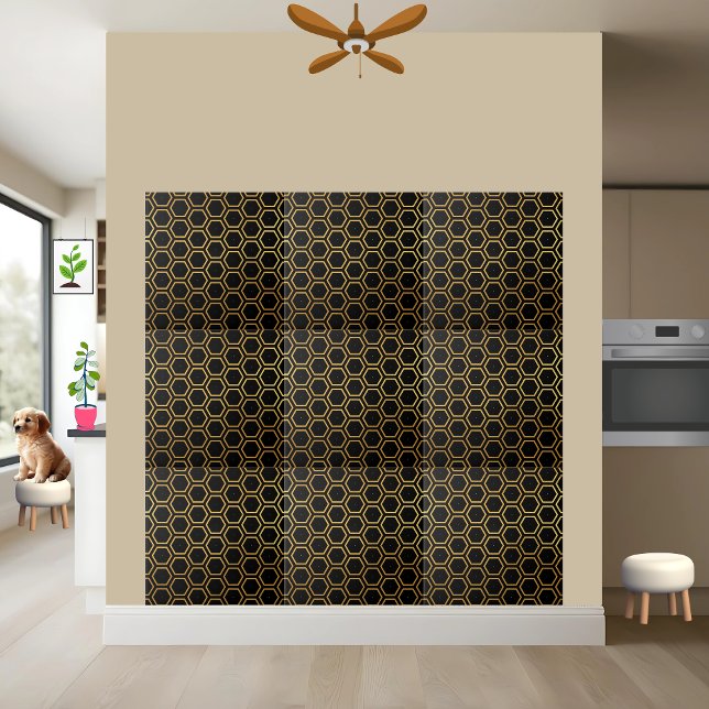 Elegant Black and Gold Honeycomb Hexagon Pattern  Tile (Creator Uploaded)
