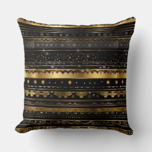 Elegant Black And Gold Horizontal Striped Throw Pillow