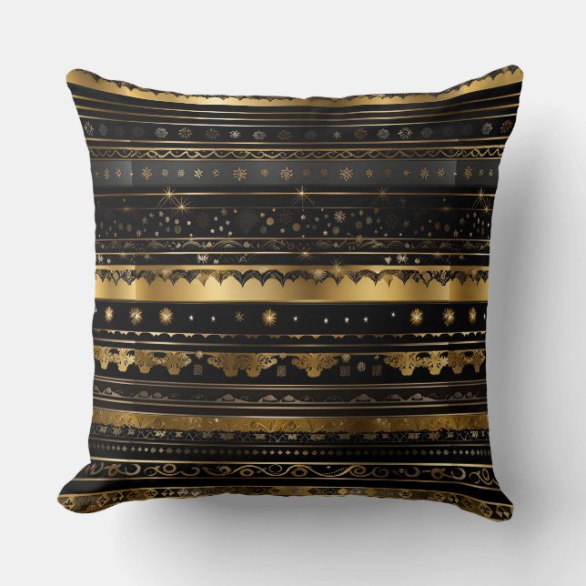 Elegant Black And Gold Horizontal Striped Throw Pillow (Front)