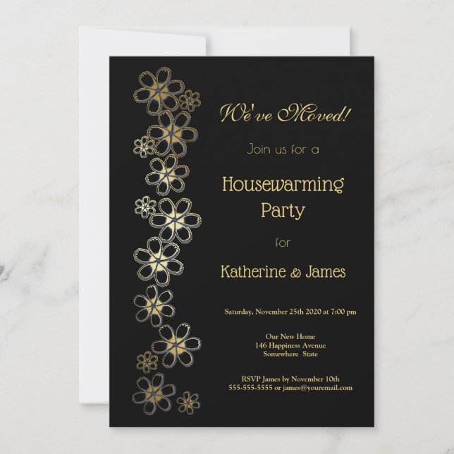 Elegant Black and Gold Housewarming Party Invitation (Front)