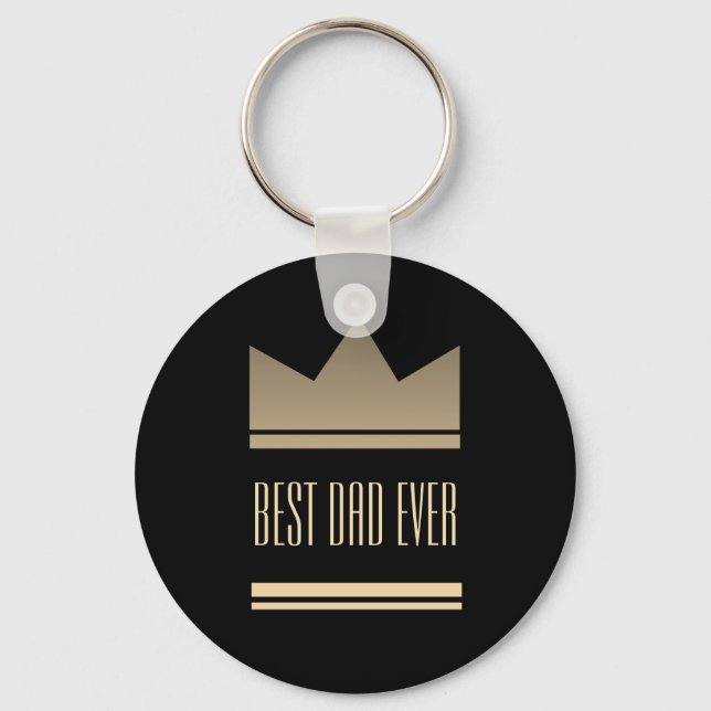 Elegant Black and Gold King Crown Best Dad Ever Keychain (Front)