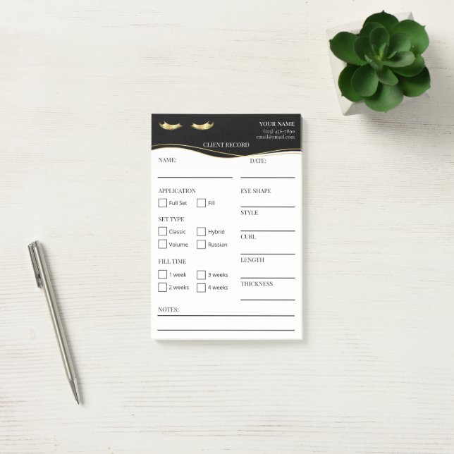 Elegant black and gold Lash Client  Post-it® Notes (Bureau)