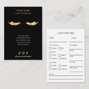 Elegant Black and gold Lash Client Record Form Business Card