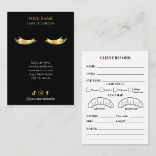 Elegant Black and gold Lash Client Record Form Business Card