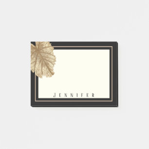 Elegant Black and Gold Leaf Personalized Name Post-it Notes