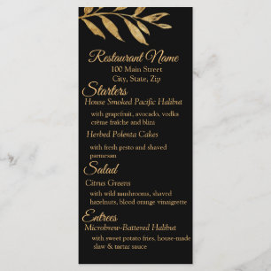 Elegant Black and Gold Leaves Menu